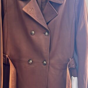 Danier Women's Double-Breasted Tan Leather trench coat